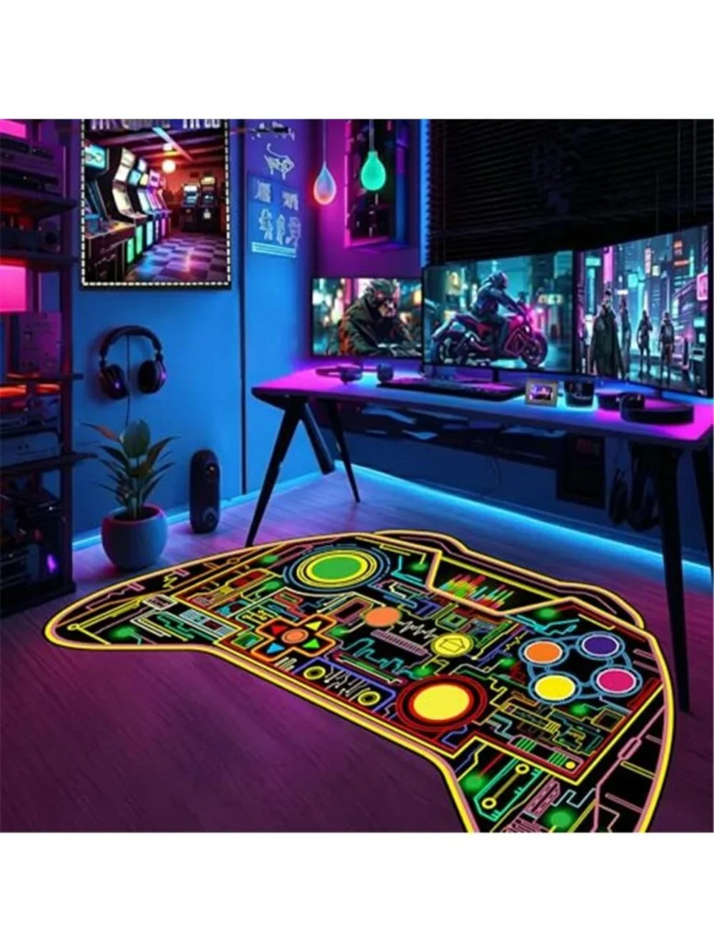 3x5 Feet Gamer Rug for Boys Room - Gaming Rug, Colorful Game Controller Shape